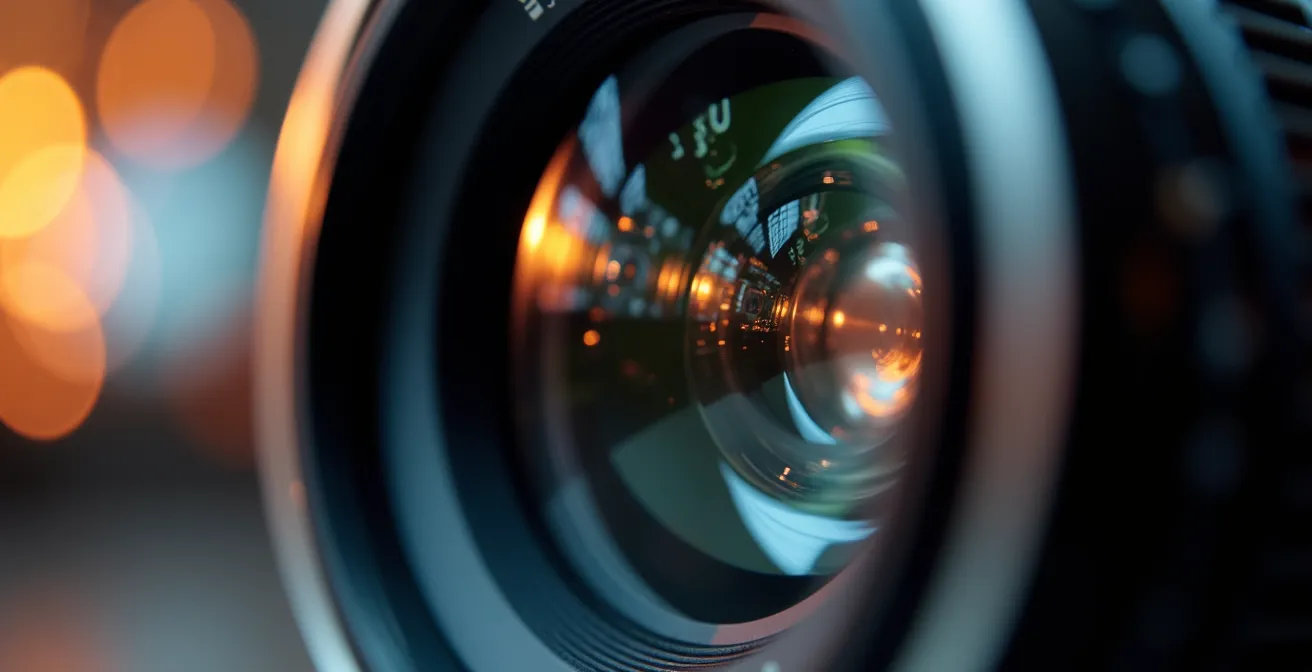 Detailaufnahme einer Kameralinse während Videodreh