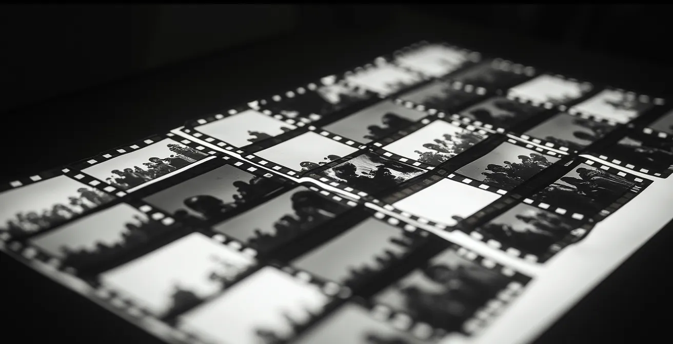 Historisches Fotoarchiv mit Leuchttisch und Auswahlprozess von Mauerfall-Bildern