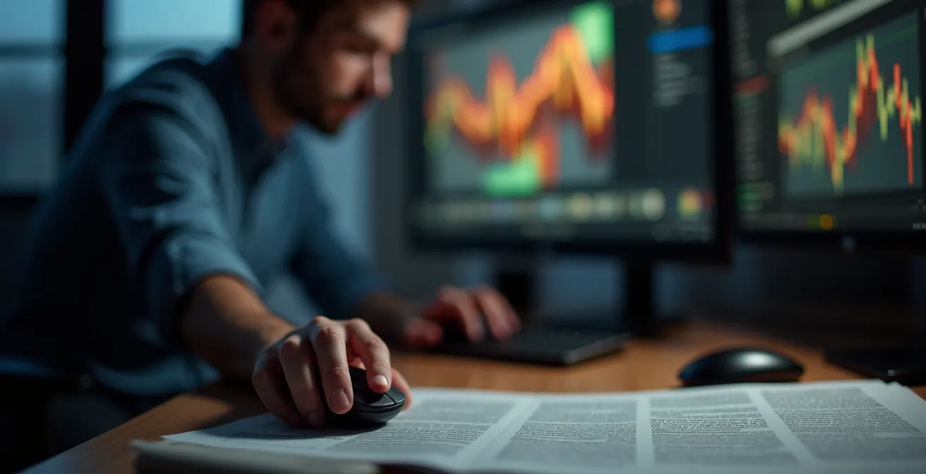 Redakteur vor Bildschirm mit Bearbeitungswerkzeugen und Pressekodex-Richtlinien