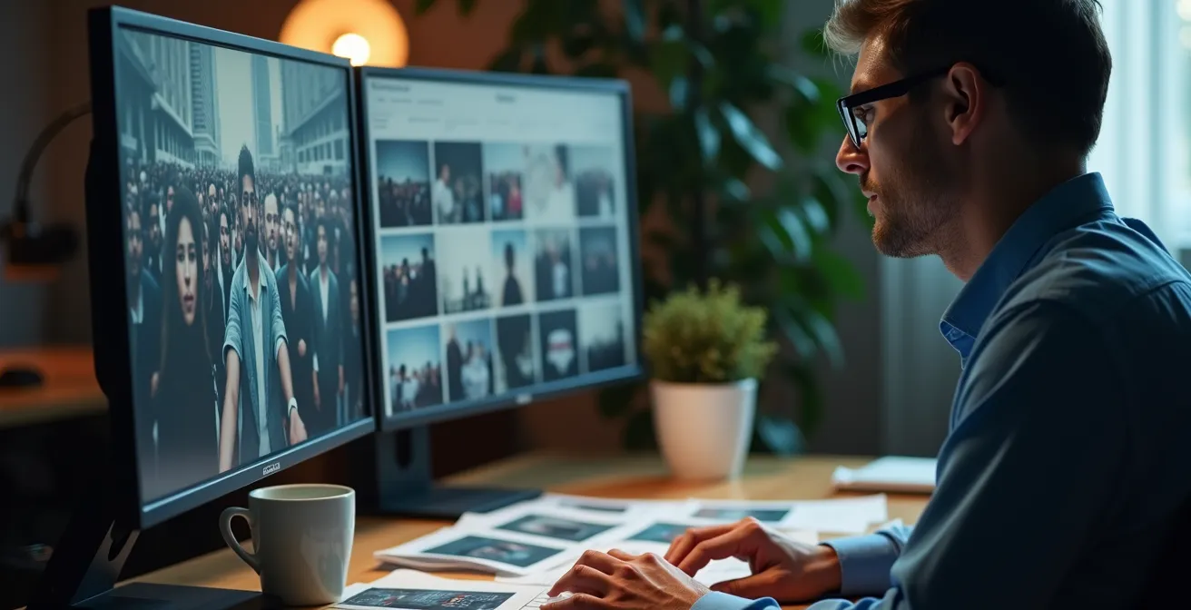 Bildredakteur bei der ethischen Bewertung von Demonstrationsfotos