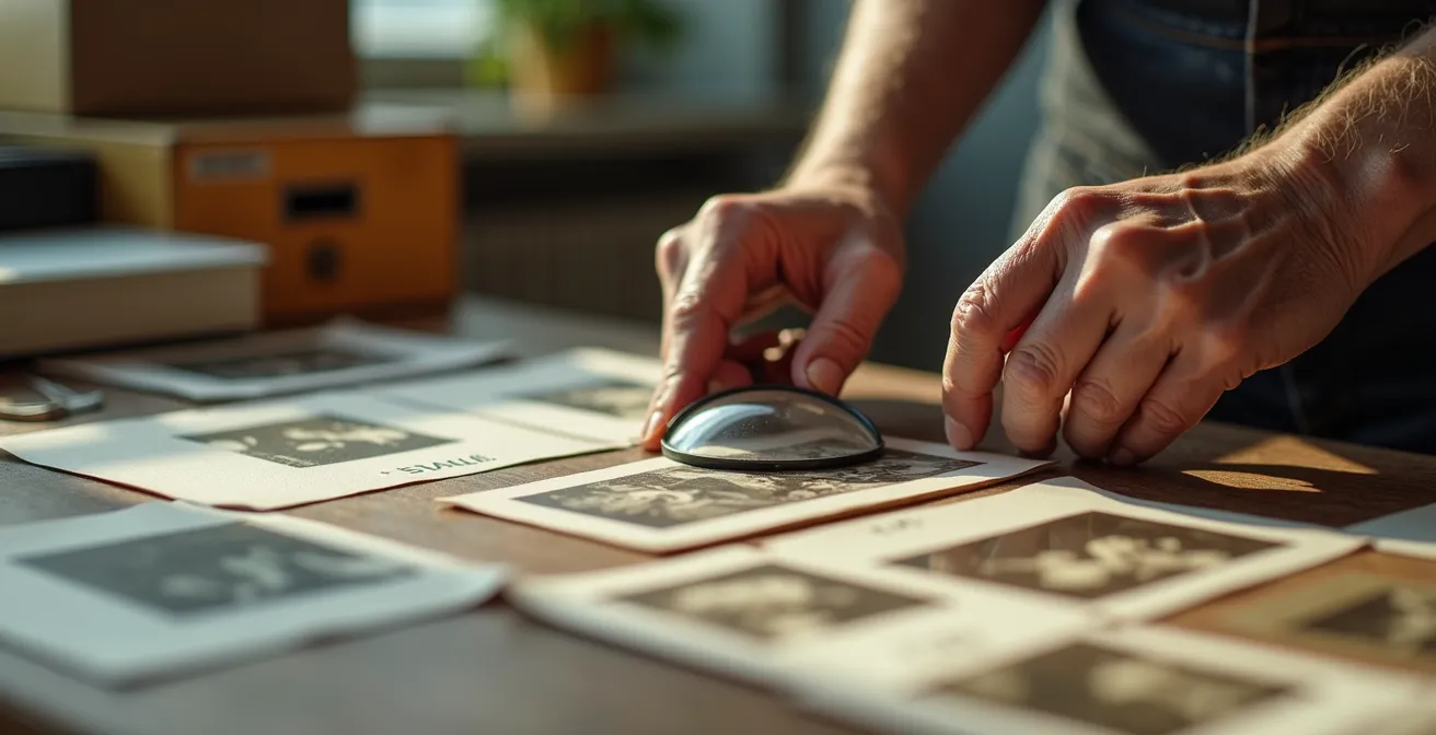 Archivschrank mit historischen Fotosammlungen und modernen Digitalisierungsgeräten