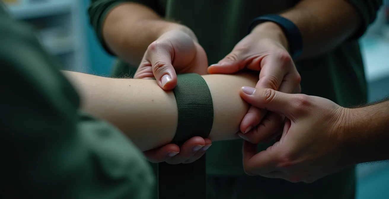 Praktisches Training mit Tourniquet-Anwendung bei simulierter Schussverletzung