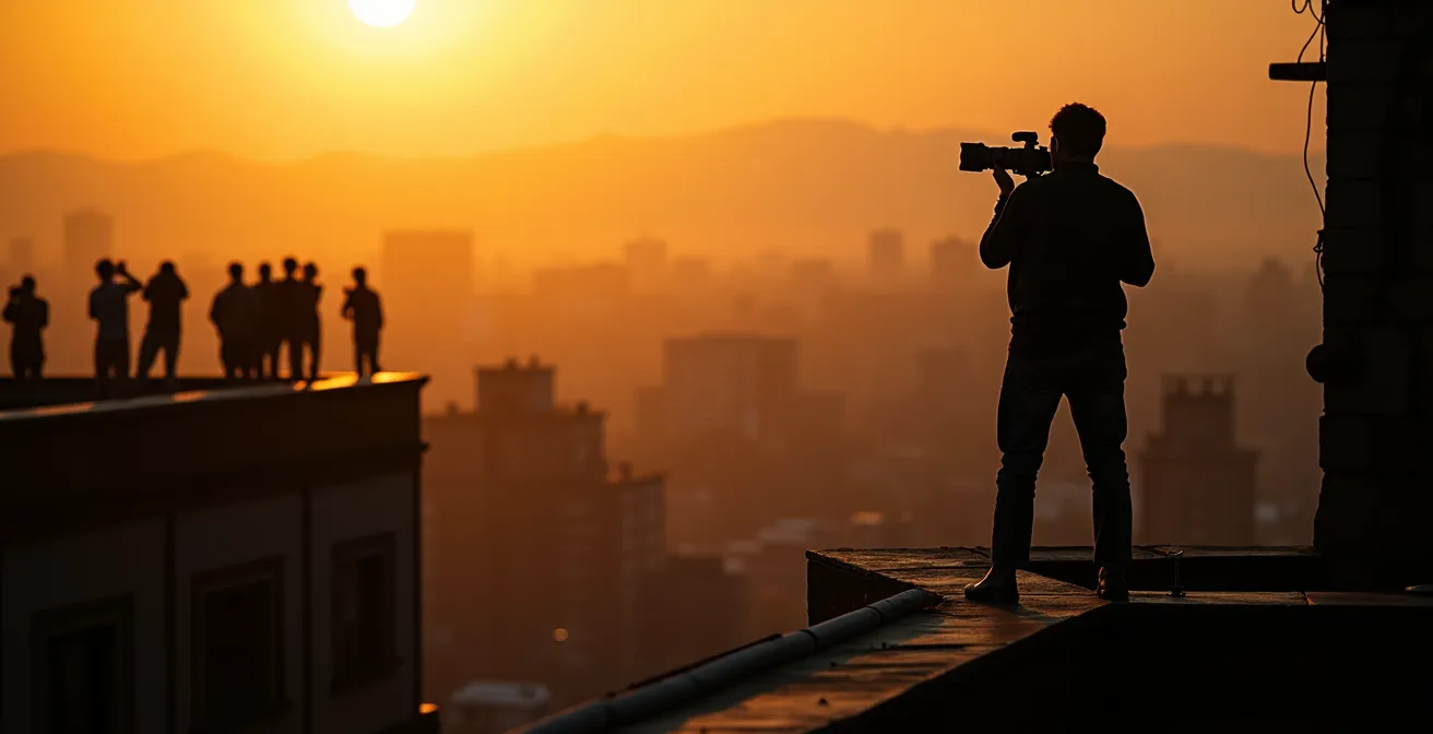 Einzelner Fotograf sucht ungewöhnliche Perspektive abseits der Fotografenmeute