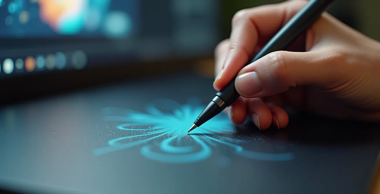 Nahaufnahme eines Fotografen bei der selektiven Farbkorrektur von Hauttönen