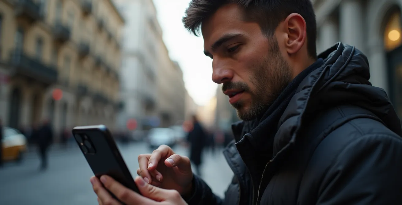 Journalist moderiert Kommentare während Live-Berichterstattung mit Smartphone