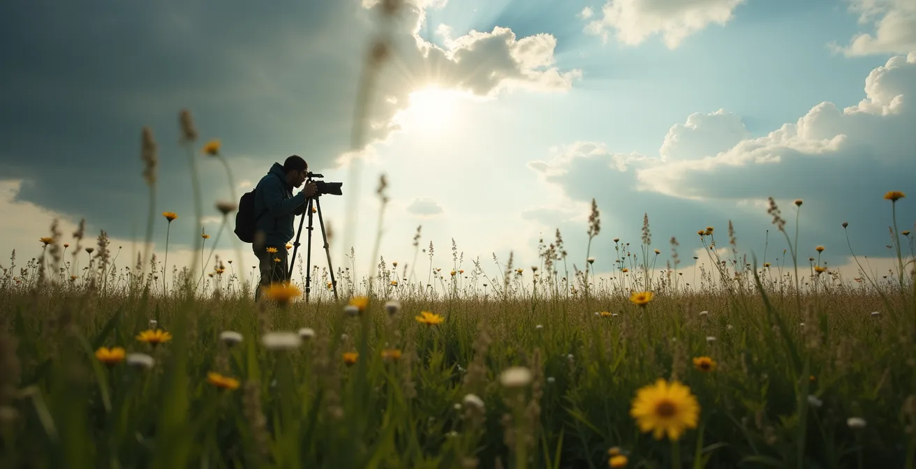 Zeitraffersequenz zeigt wechselnde Lichtverhältnisse während einer Makroaufnahme