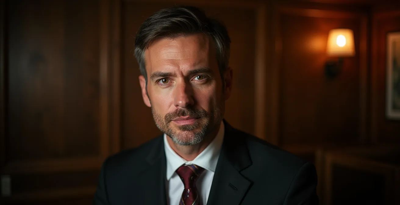 Professionelles Porträt mit Rembrandt-Beleuchtung in traditionellem deutschen Innenraum