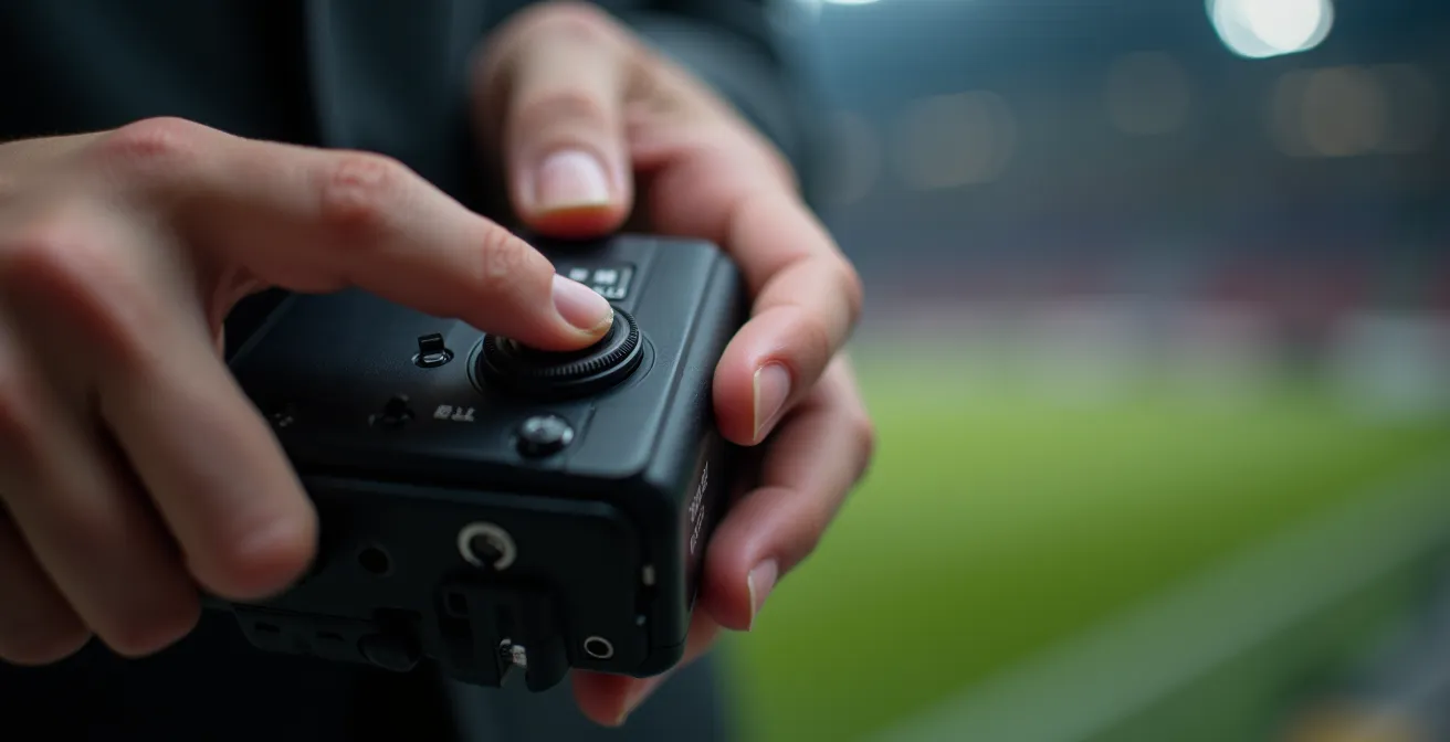 Makroaufnahme eines Fingers, der im entscheidenden Moment auf den Auslöser einer Kamera drückt.