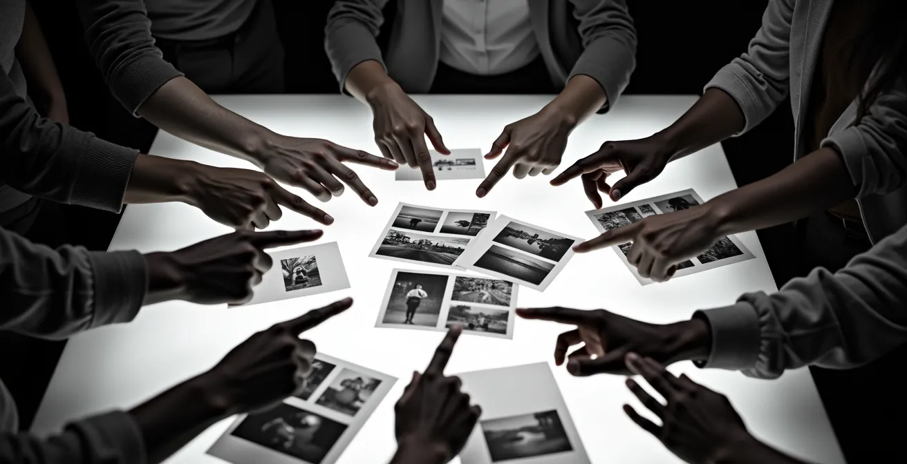 Diverse Bildredaktion bei der gemeinsamen Arbeit an der Fotoauswahl